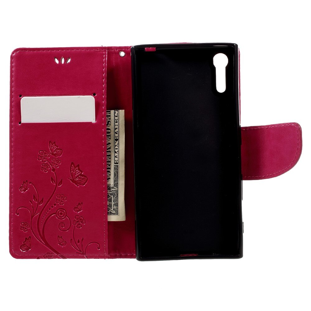 Custodia in pelle a farfalle per Sony Xperia XZ/XZs, Rosa