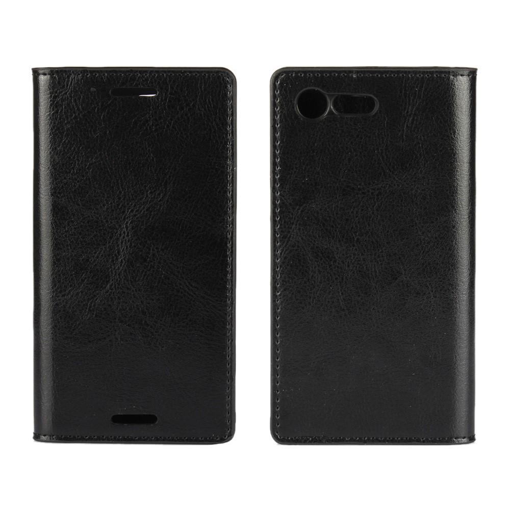 Cover Portafoglio in vera pelle Sony Xperia X Compact Nero