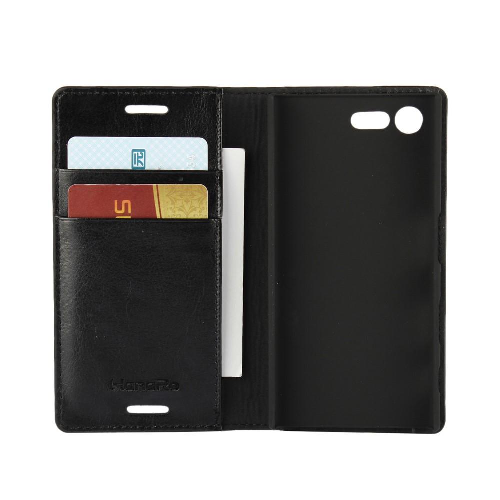 Cover Portafoglio in vera pelle Sony Xperia X Compact Nero