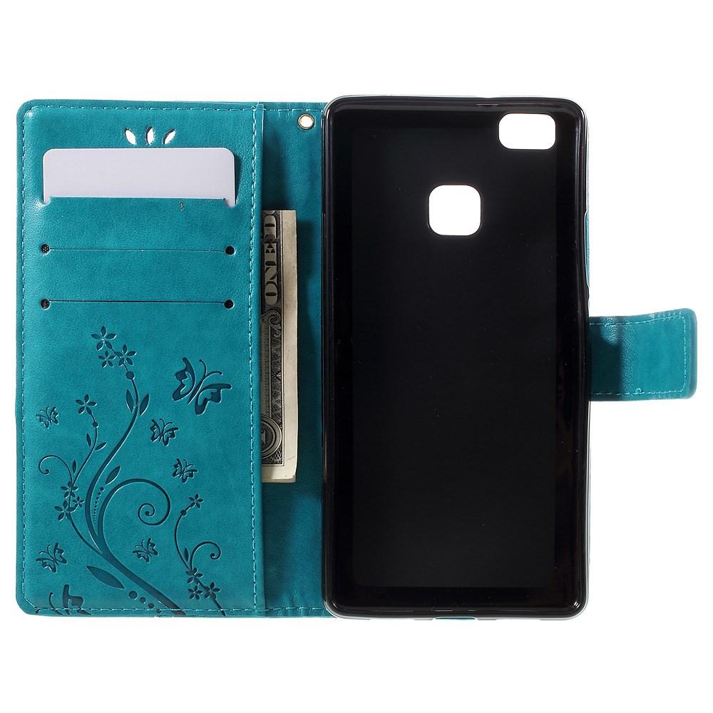 Custodia in pelle a farfalle per Huawei P9 Lite, Blu