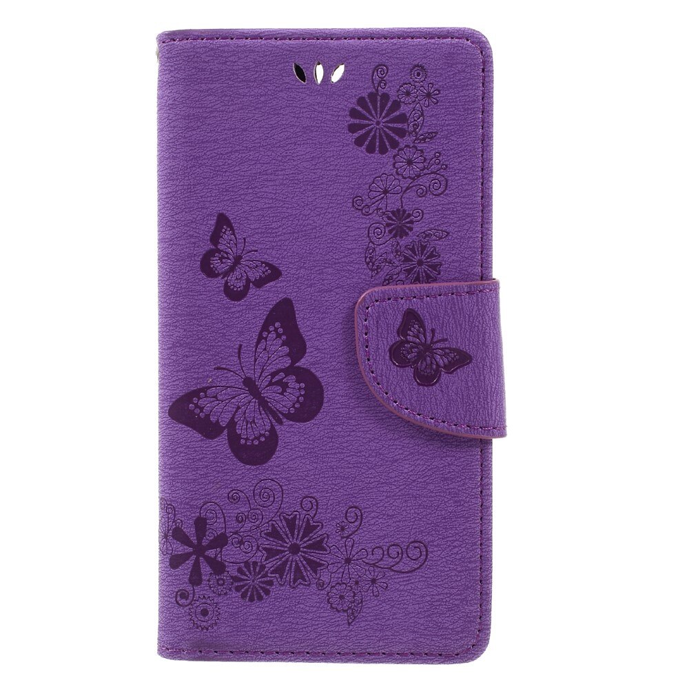 Custodia in pelle a farfalle per Huawei Honor 8, Viola