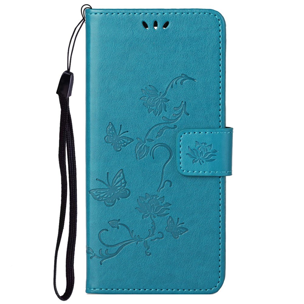 Custodia in pelle a farfalle per Motorola Moto G51, Blu