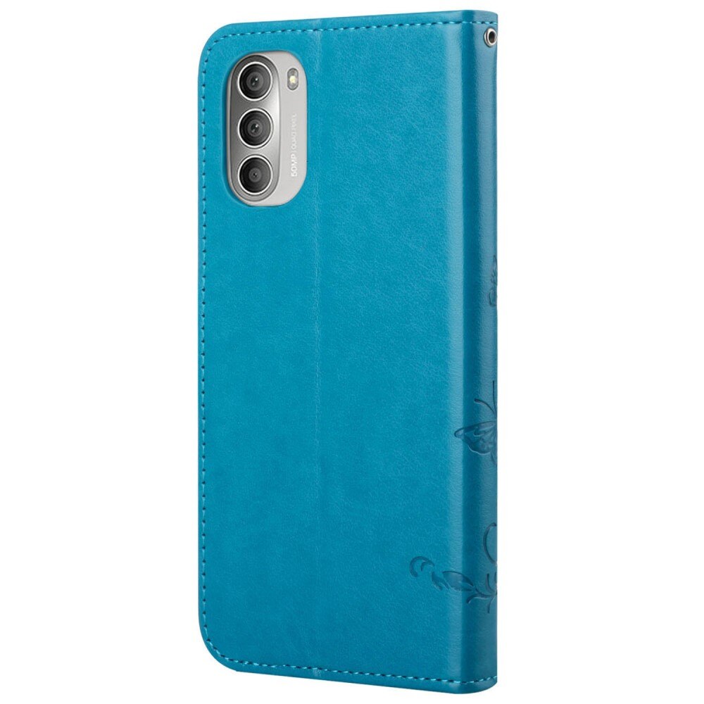 Custodia in pelle a farfalle per Motorola Moto G51, blu