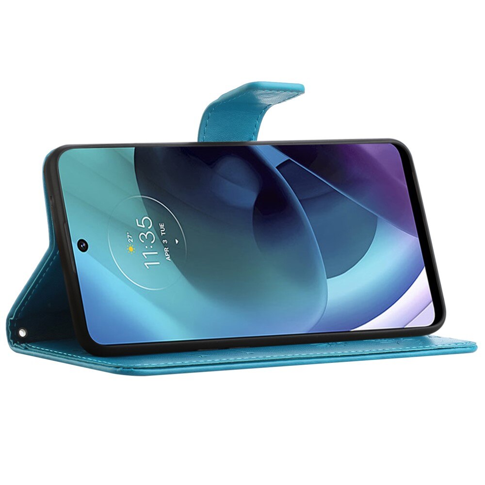 Custodia in pelle a farfalle per Motorola Moto G51, Blu