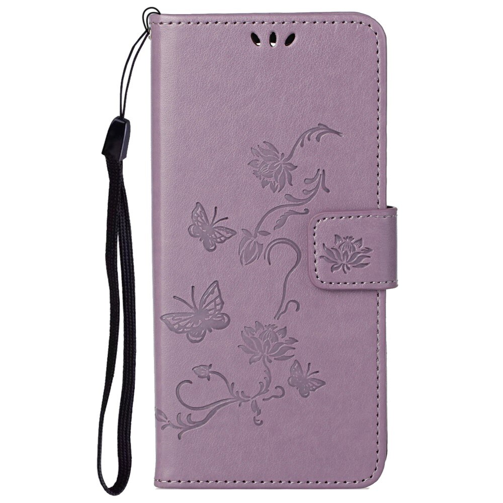 Custodia in pelle a farfalle per Motorola Moto G51, Viola