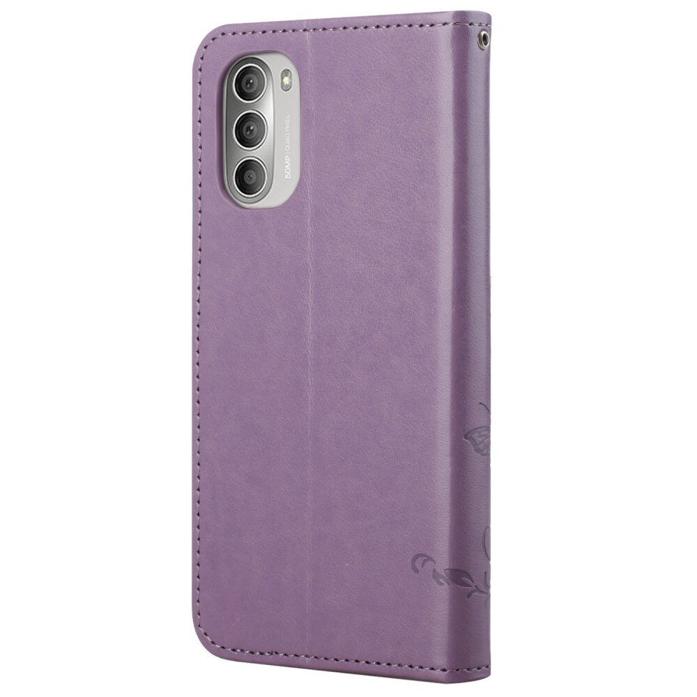 Custodia in pelle a farfalle per Motorola Moto G51, Viola