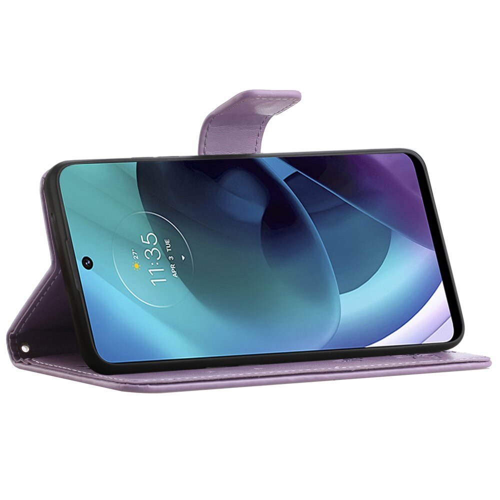 Custodia in pelle a farfalle per Motorola Moto G51, Viola