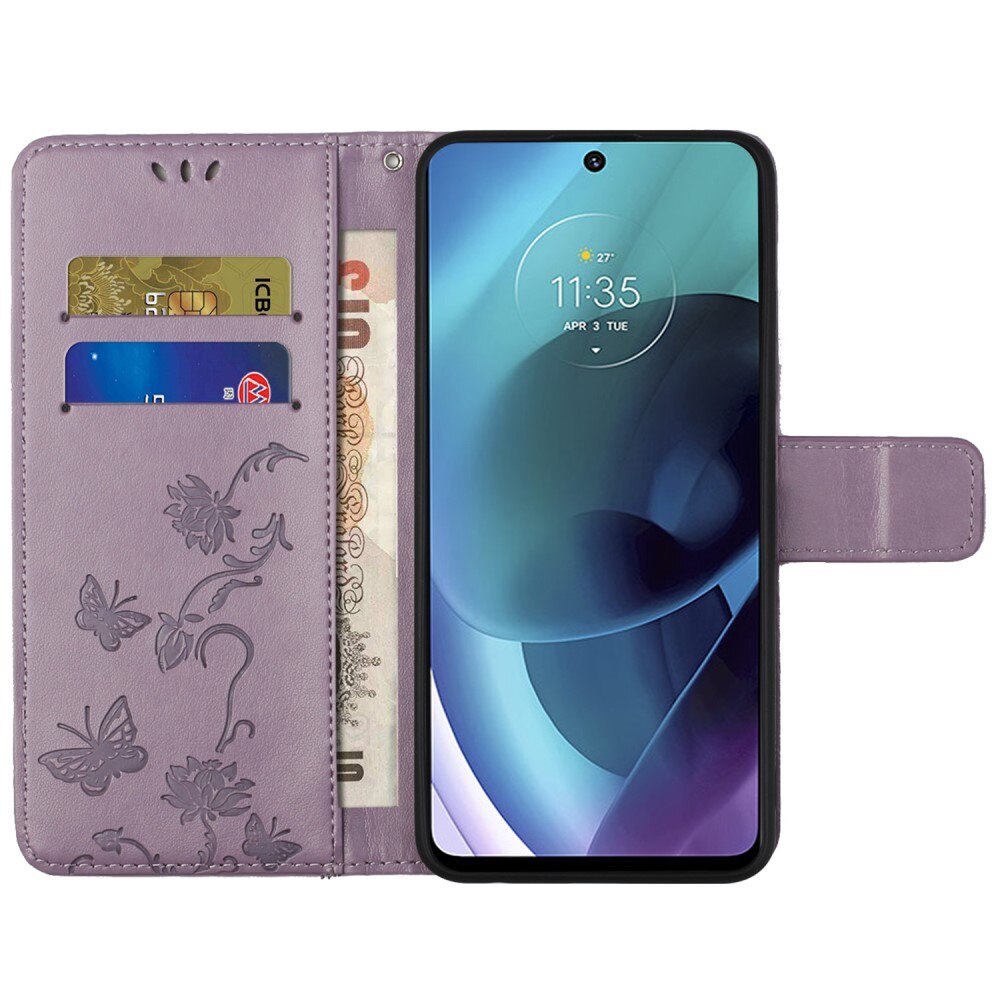 Custodia in pelle a farfalle per Motorola Moto G51, Viola
