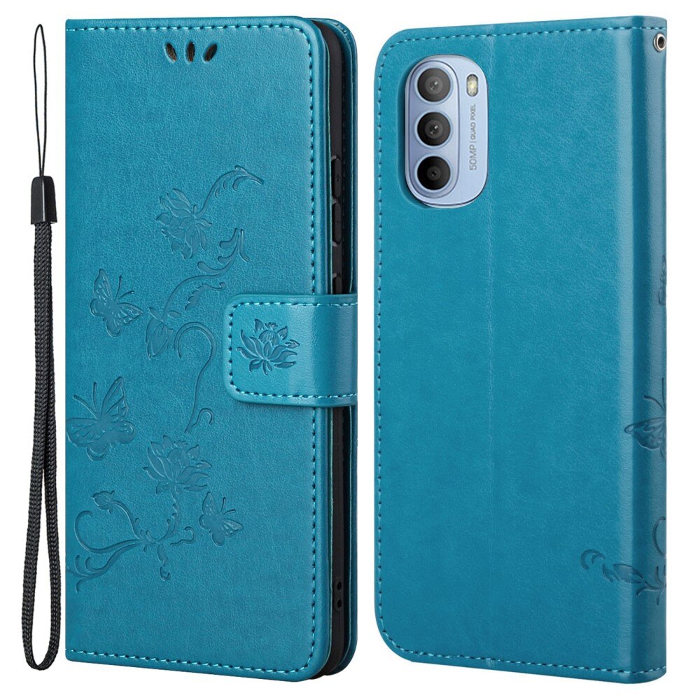 Custodia in pelle a farfalle per Motorola Moto G31/Moto G41, Blu