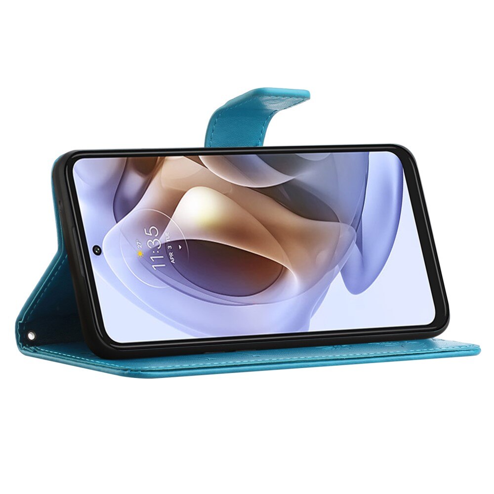 Custodia in pelle a farfalle per Motorola Moto G31/Moto G41, Blu