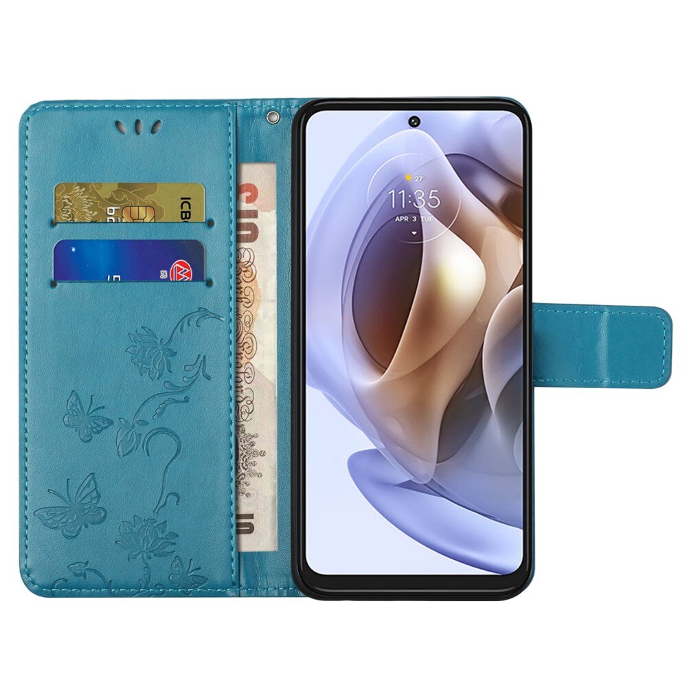 Custodia in pelle a farfalle per Motorola Moto G31/Moto G41, Blu