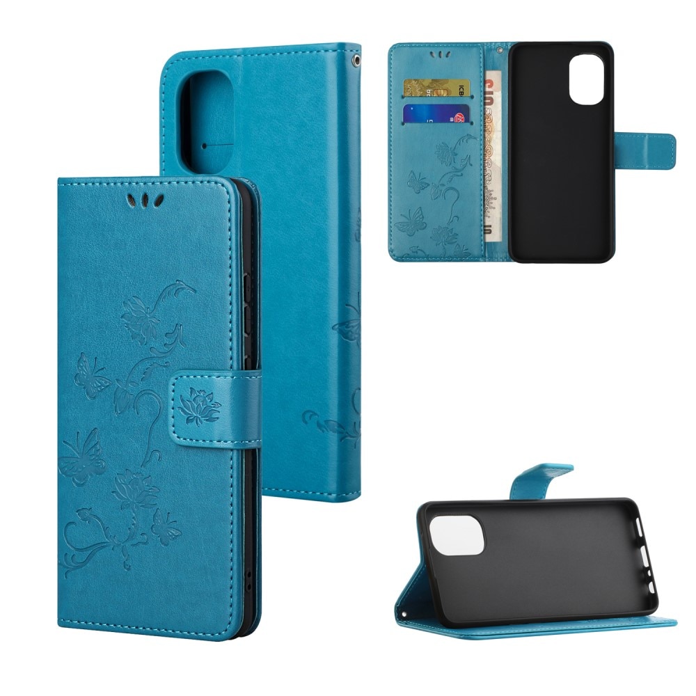 Custodia in pelle a farfalle per Motorola Moto G31/G41, blu