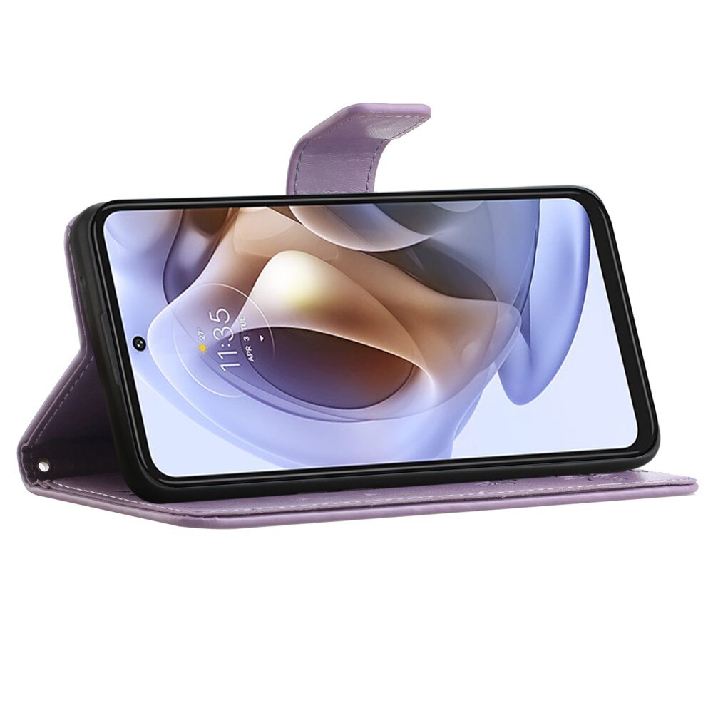 Custodia in pelle a farfalle per Motorola Moto G31/Moto G41, Viola