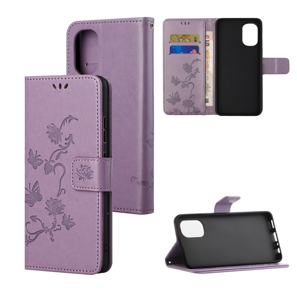 Custodia in pelle a farfalle per Motorola Moto G31/G41, viola