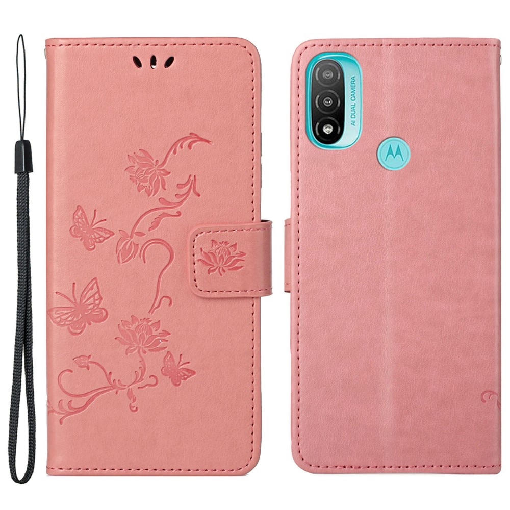 Custodia in pelle a farfalle per Motorola Moto E20/Moto E40, Rosa