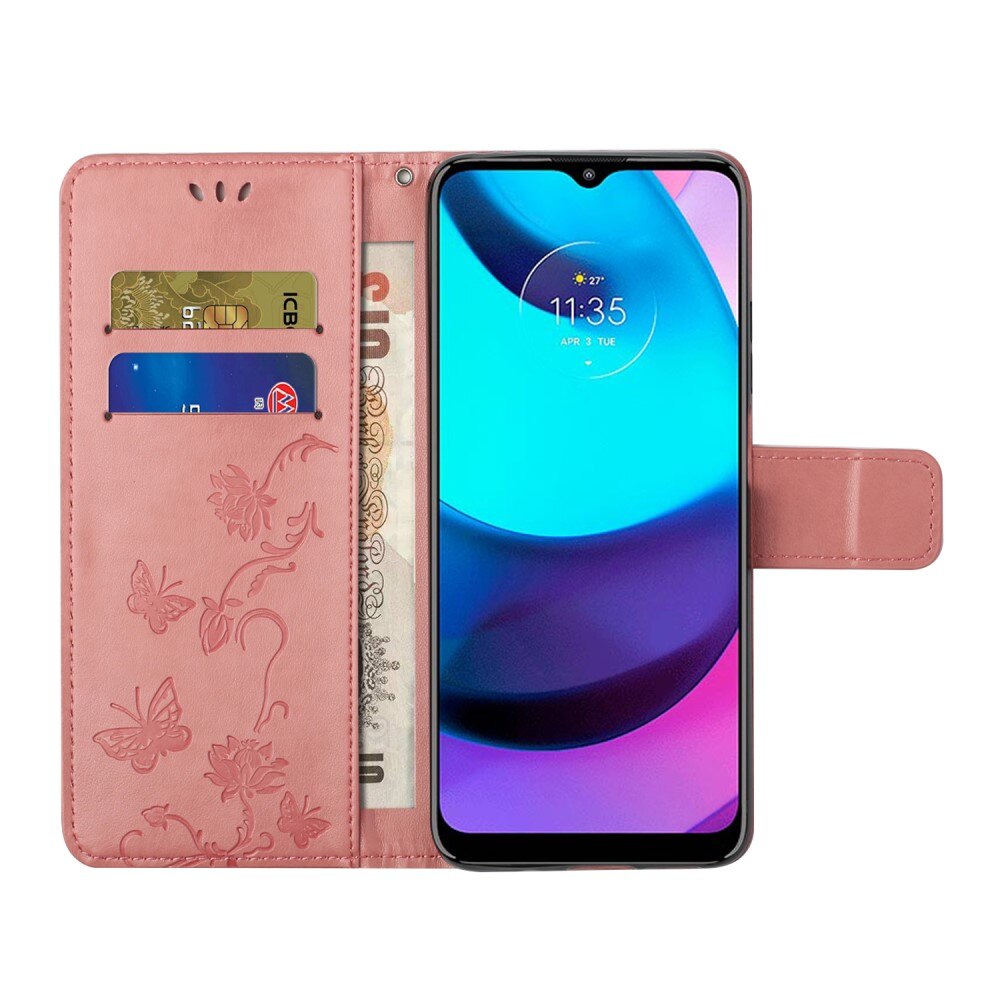 Custodia in pelle a farfalle per Motorola Moto E20/Moto E40, Rosa