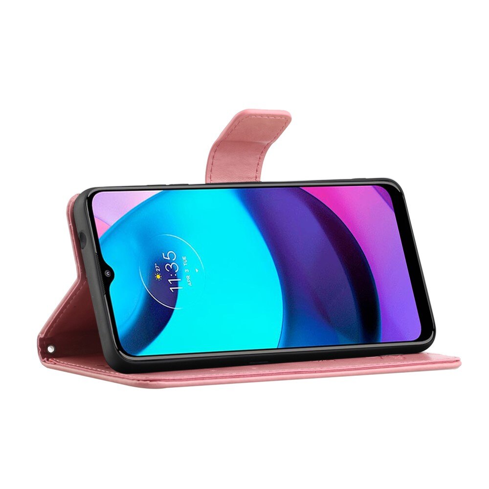 Custodia in pelle a farfalle per Motorola Moto E20/Moto E40, Rosa