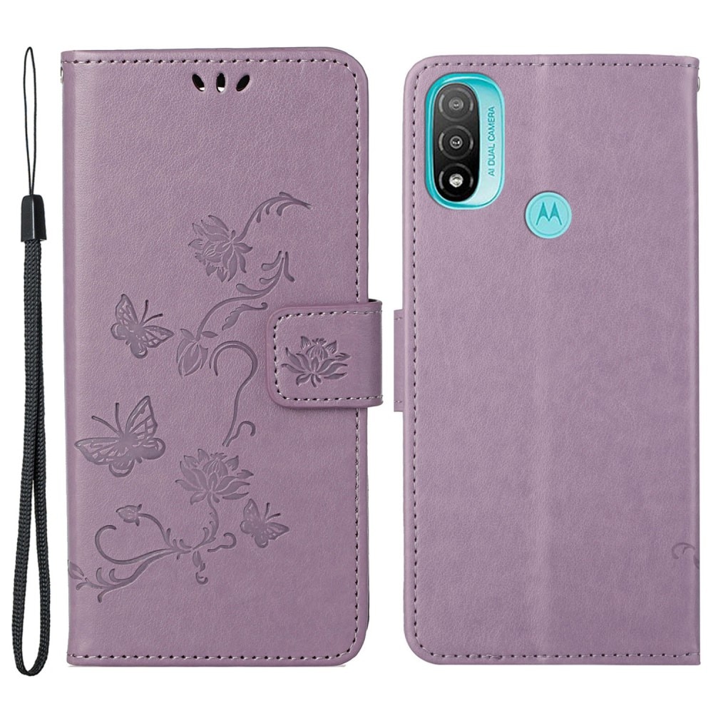 Custodia in pelle a farfalle per Motorola Moto E20/Moto E40, Viola