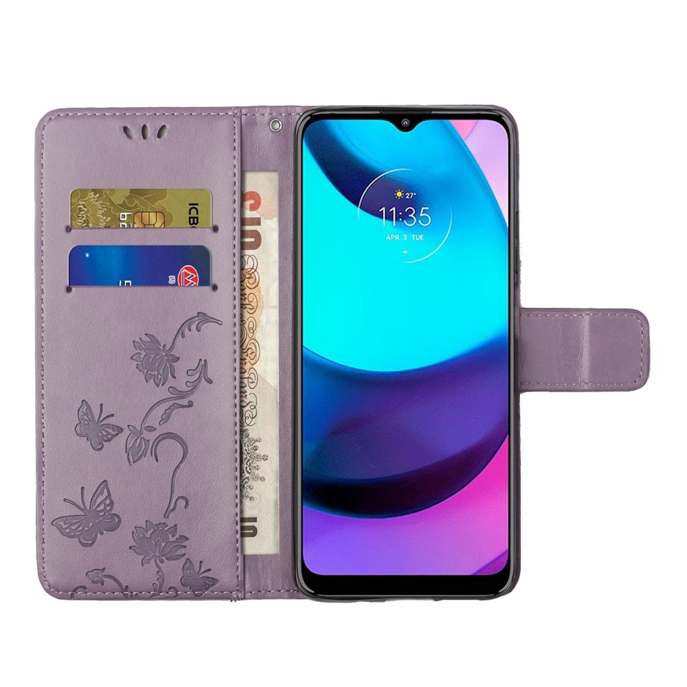 Custodia in pelle a farfalle per Motorola Moto E20/Moto E40, Viola