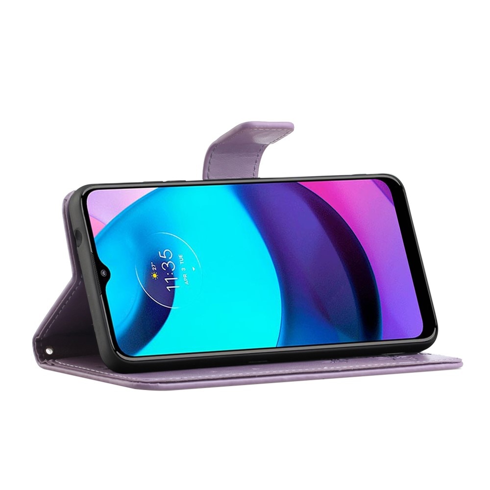 Custodia in pelle a farfalle per Motorola Moto E20/Moto E40, Viola
