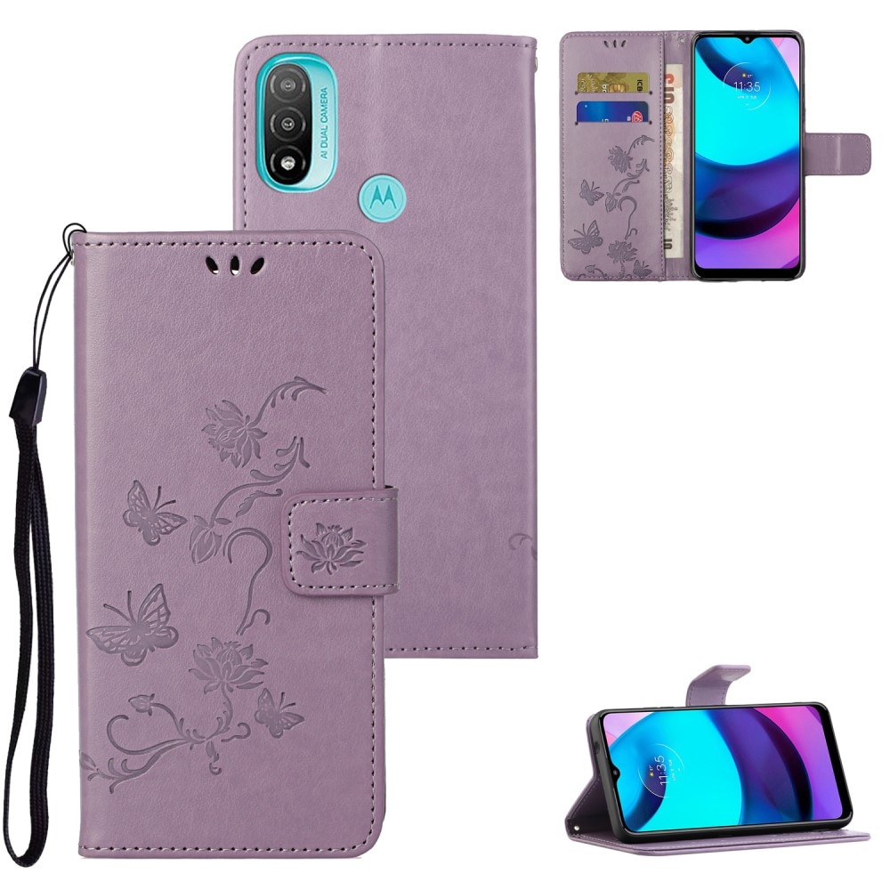 Custodia in pelle a farfalle per Motorola Moto E20/Moto E40, Viola