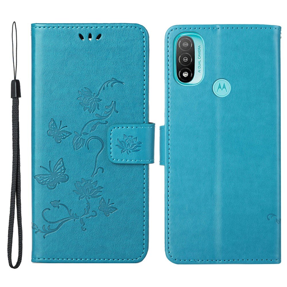 Custodia in pelle a farfalle per Motorola Moto E20/Moto E40, Blu