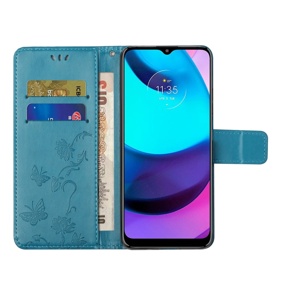 Custodia in pelle a farfalle per Motorola Moto E20/Moto E40, Blu