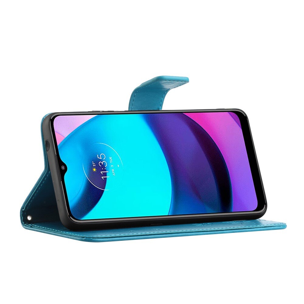 Custodia in pelle a farfalle per Motorola Moto E20/E30/E40, blu