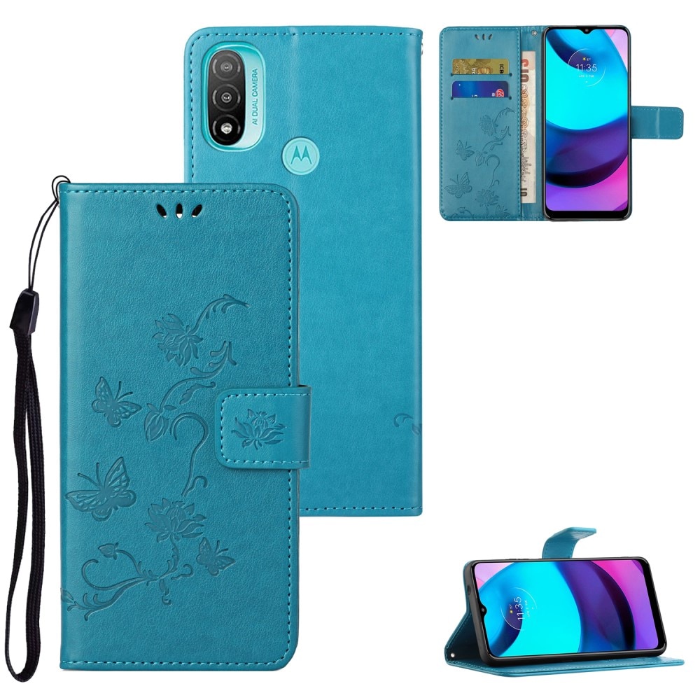 Custodia in pelle a farfalle per Motorola Moto E20/Moto E40, Blu