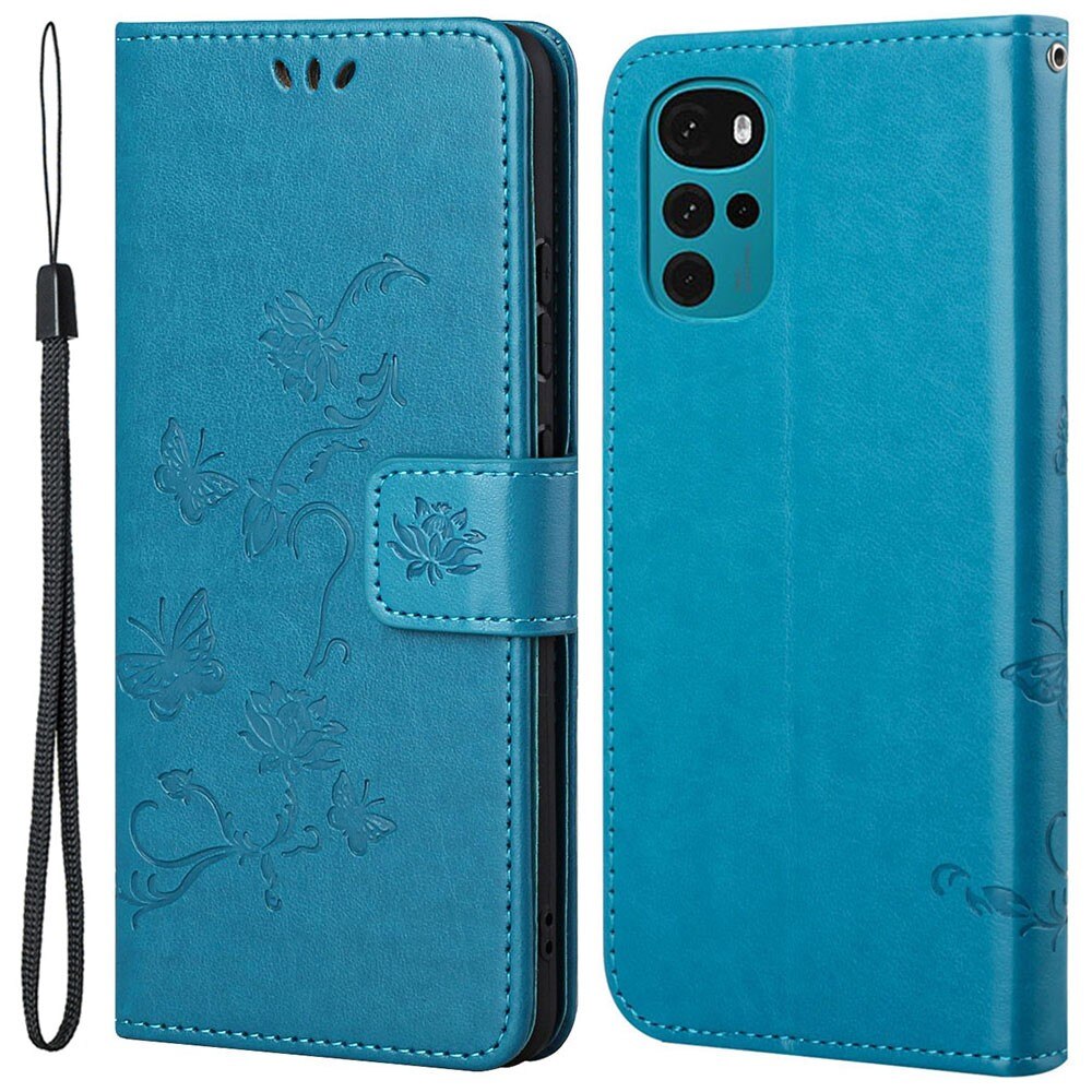 Custodia in pelle a farfalle per Motorola Moto G22, blu