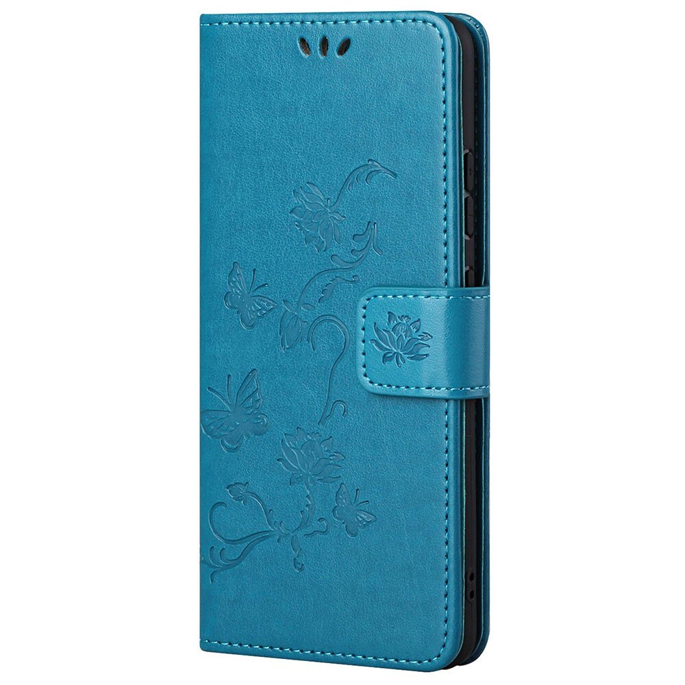 Custodia in pelle a farfalle per Motorola Moto G22, Blu