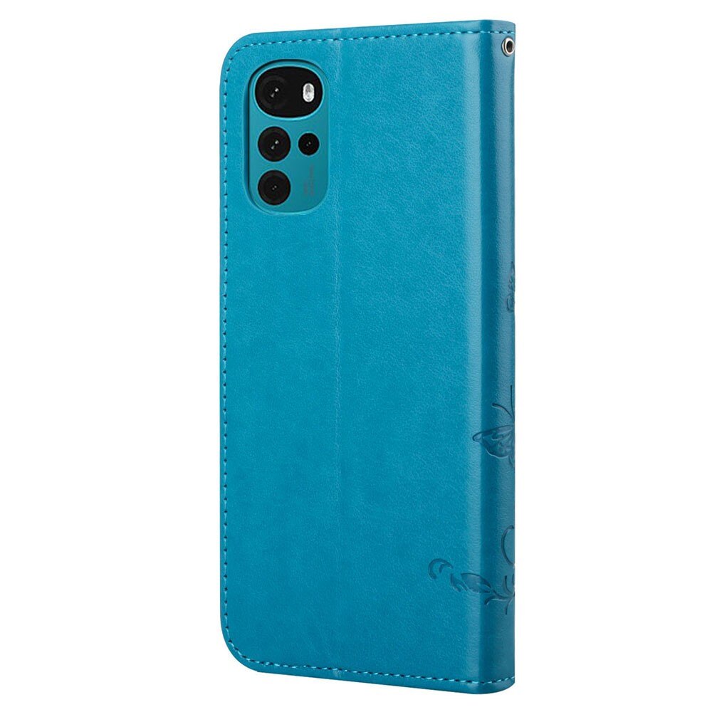 Custodia in pelle a farfalle per Motorola Moto G22, Blu