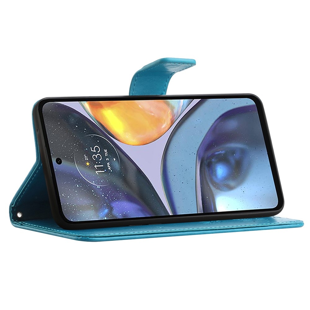 Custodia in pelle a farfalle per Motorola Moto G22, blu