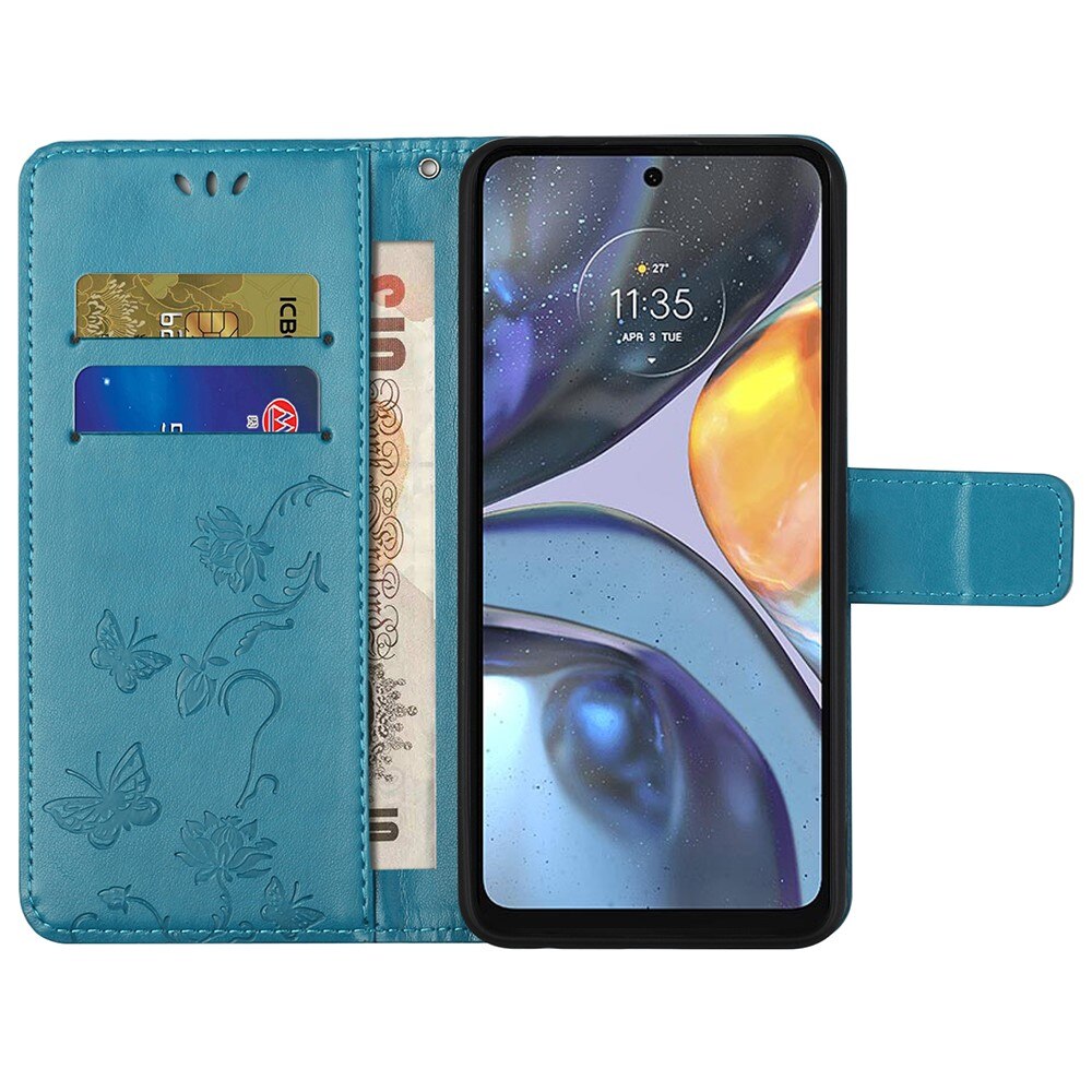 Custodia in pelle a farfalle per Motorola Moto G22, blu