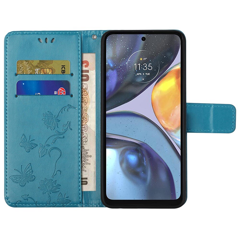 Custodia in pelle a farfalle per Motorola Moto G22, Blu