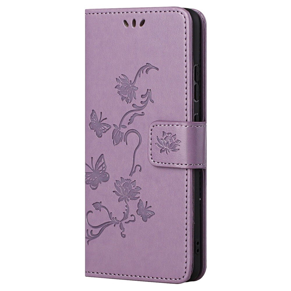 Custodia in pelle a farfalle per Motorola Moto G22, Viola