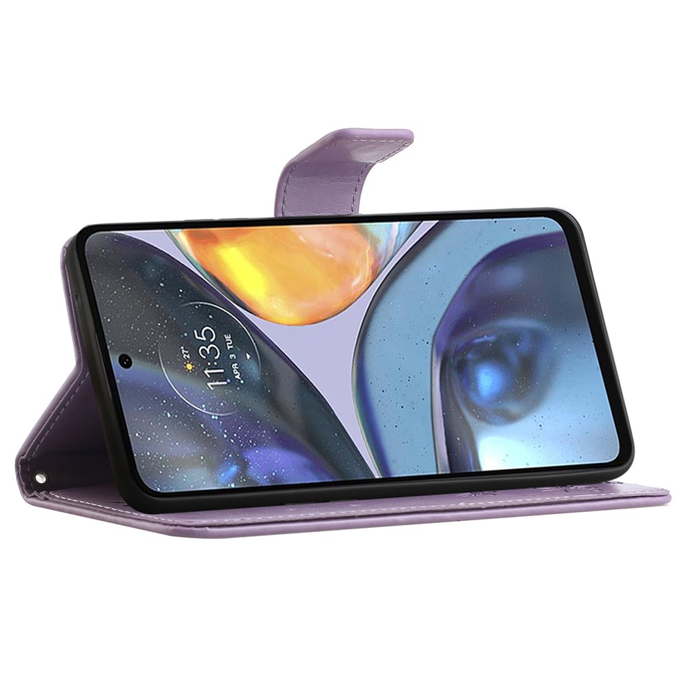 Custodia in pelle a farfalle per Motorola Moto G22, viola