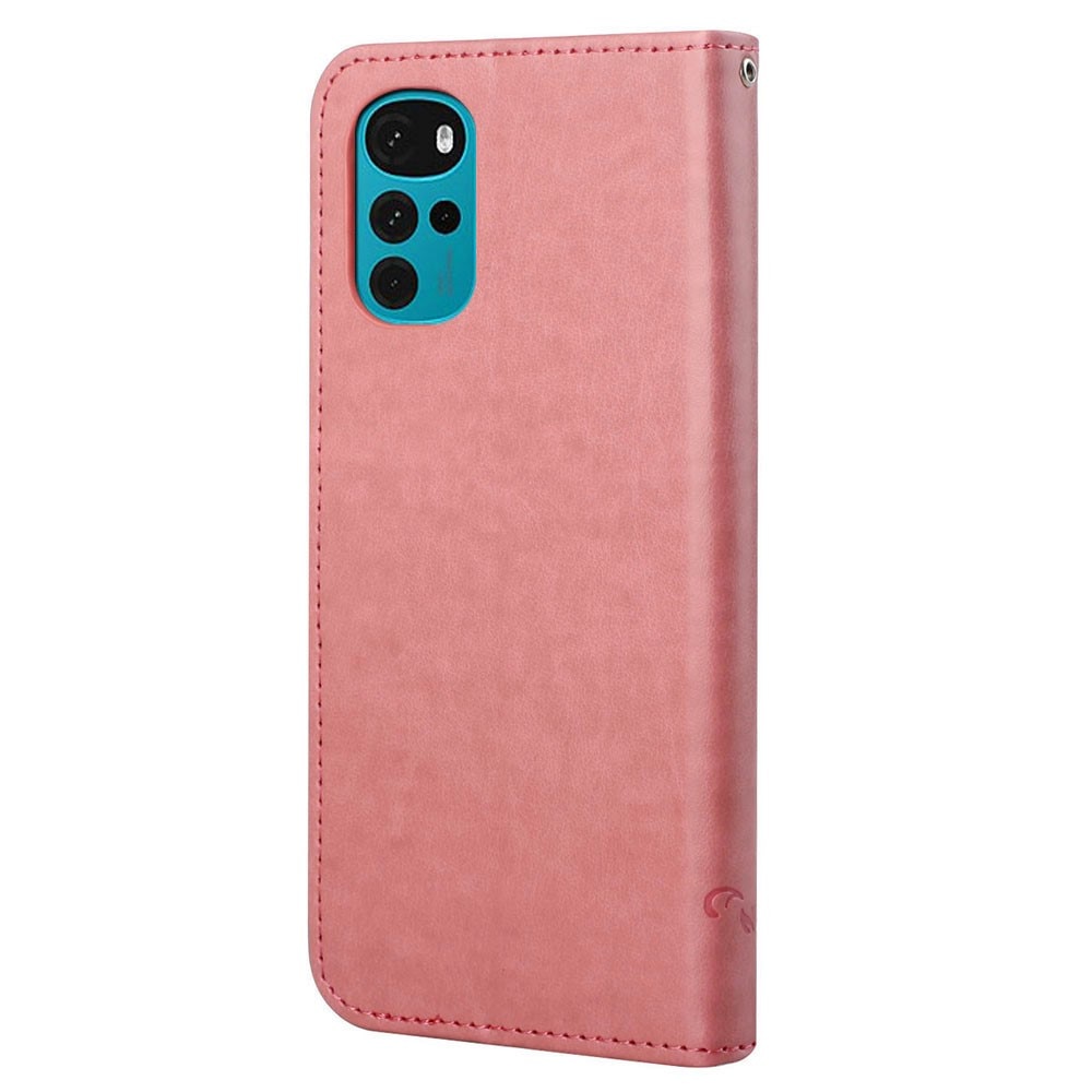 Custodia in pelle a farfalle per Motorola Moto G22, Rosa