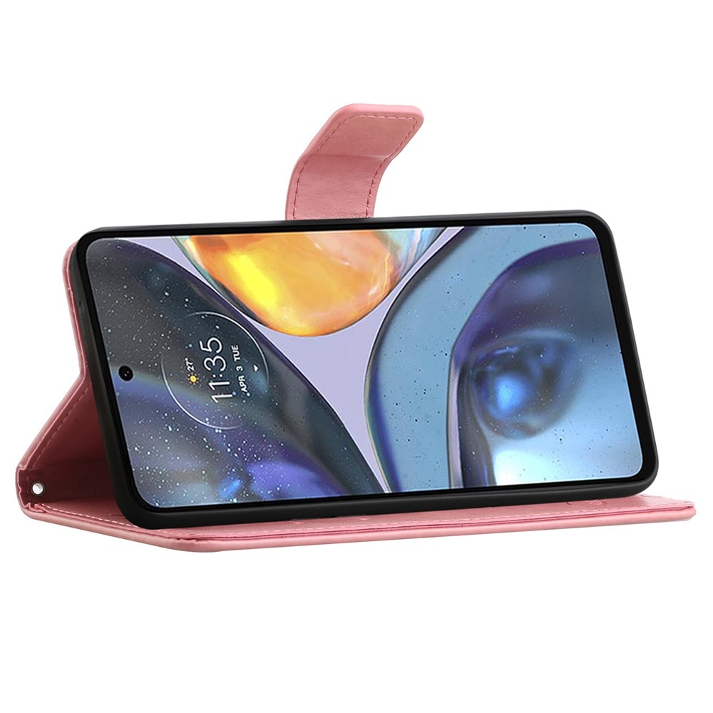 Custodia in pelle a farfalle per Motorola Moto G22, Rosa