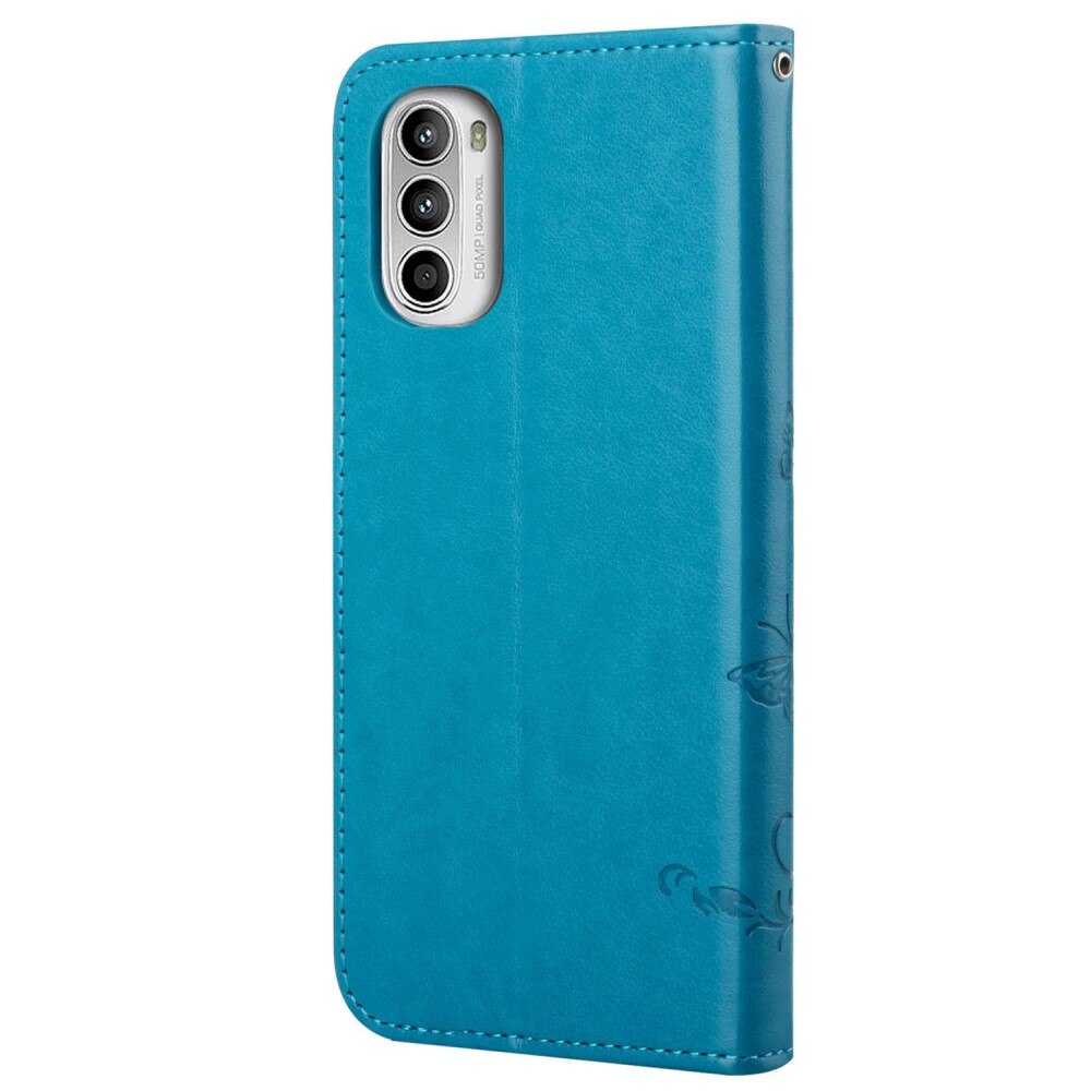 Custodia in pelle a farfalle per Motorola E32, blu