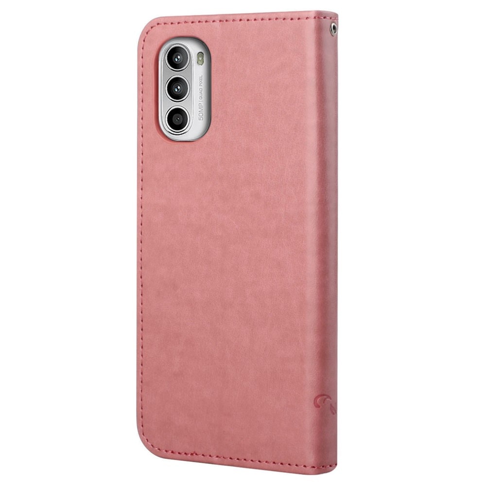 Custodia in pelle a farfalle per Motorola E32, rosa