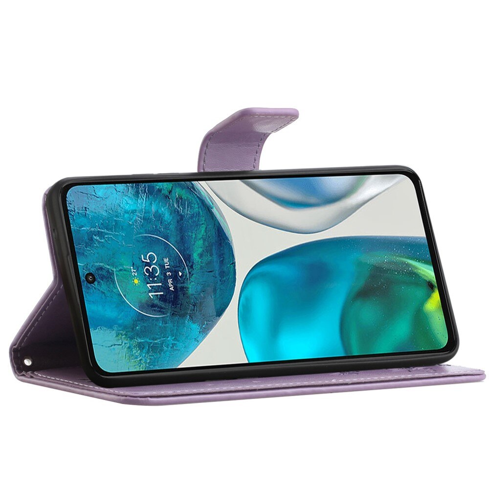Custodia in pelle a farfalle per Motorola Moto G52, Viola