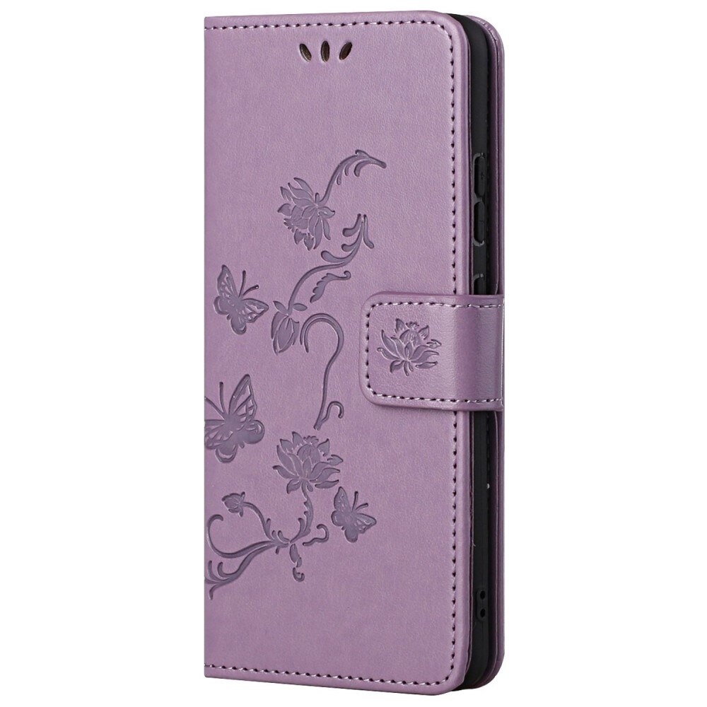 Custodia in pelle a farfalle per Motorola Moto G52, Viola