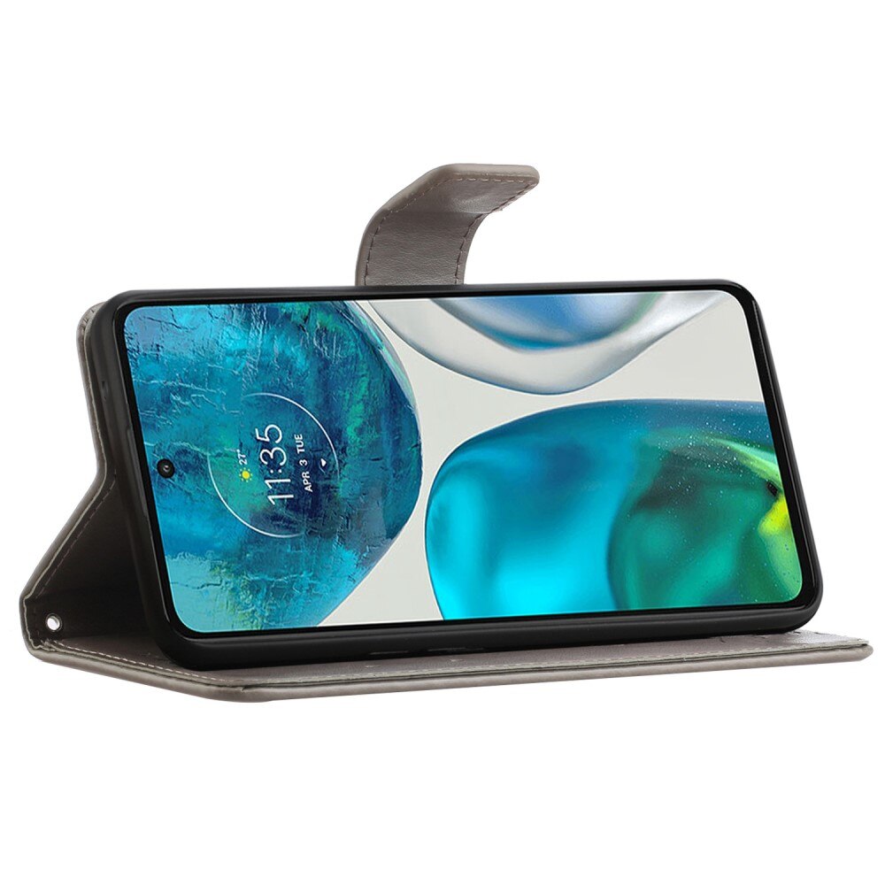 Custodia in pelle a farfalle per Motorola Moto G52, Grigio