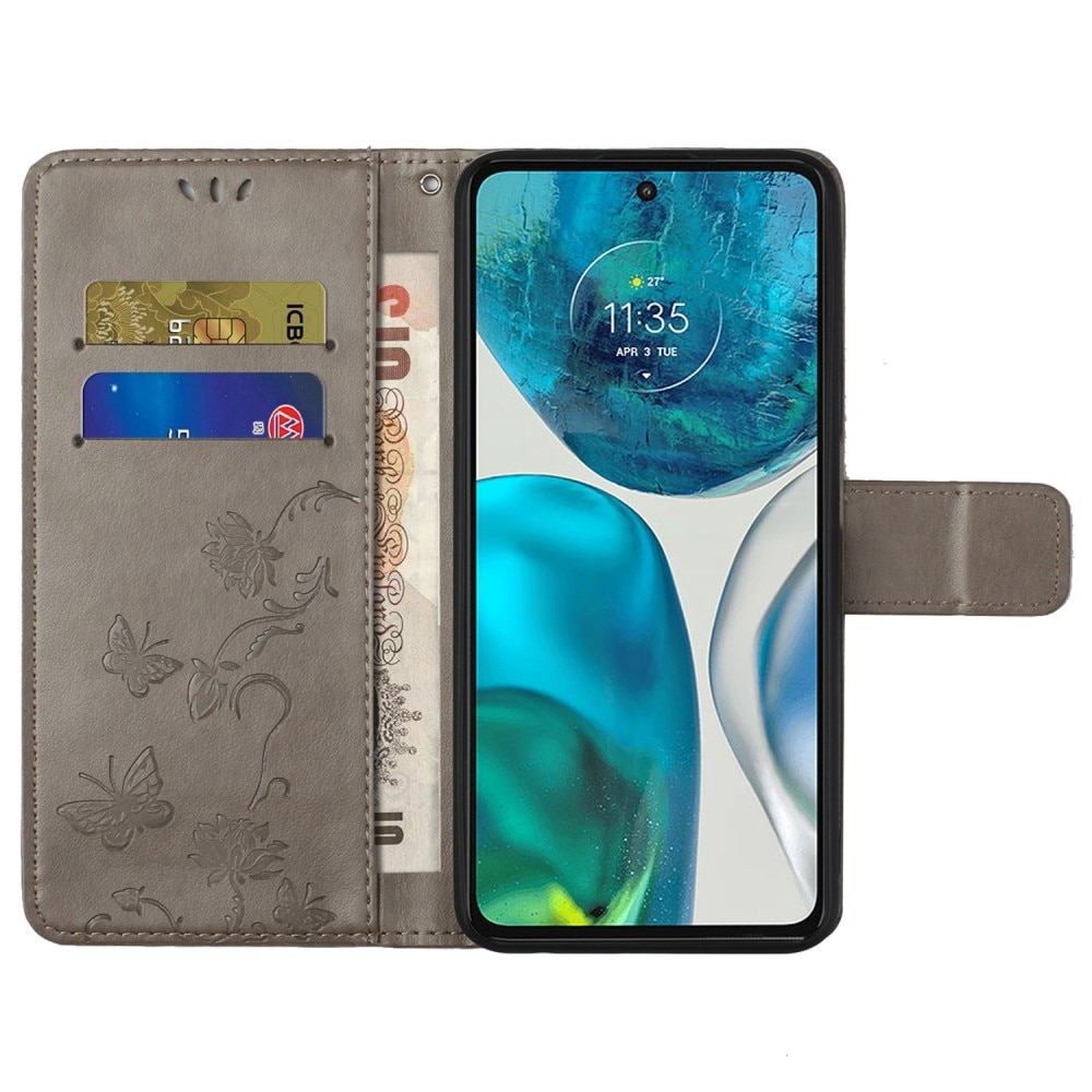 Custodia in pelle a farfalle per Motorola Moto G52, Grigio