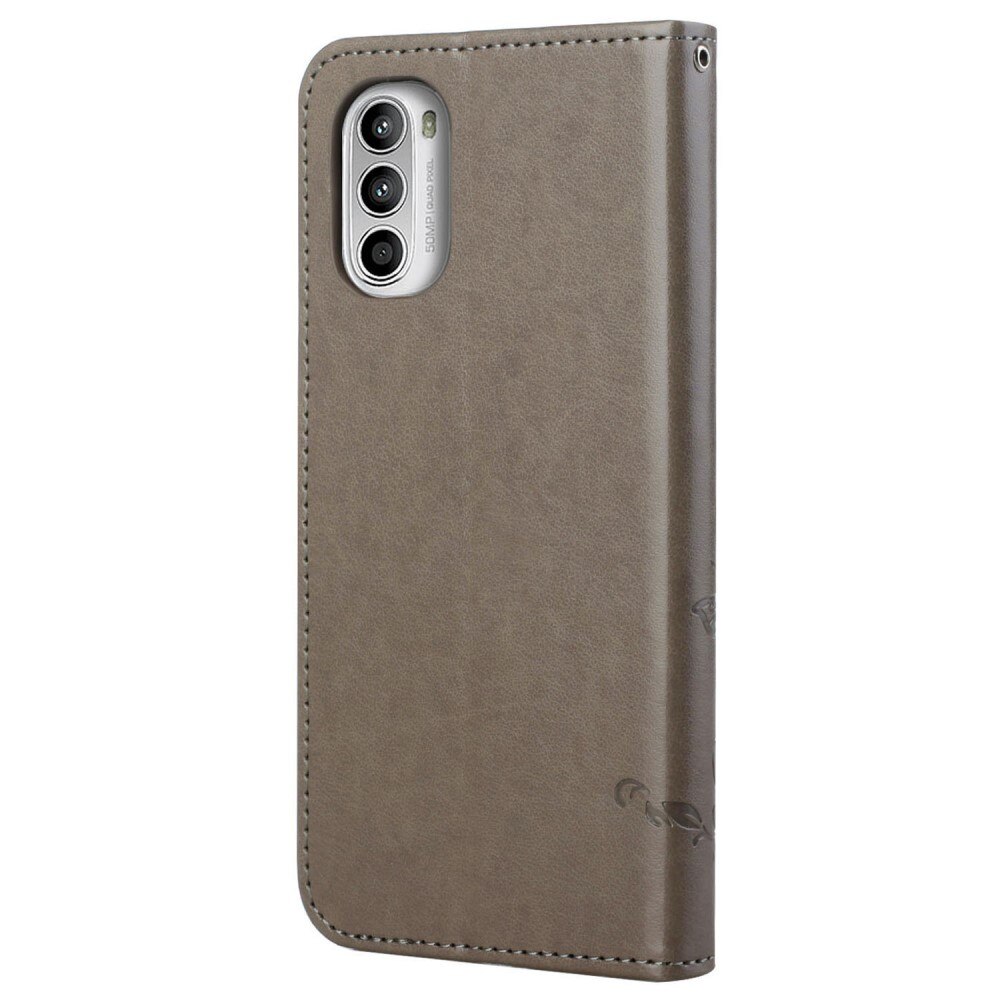 Custodia in pelle a farfalle per Motorola Moto G52, grigio