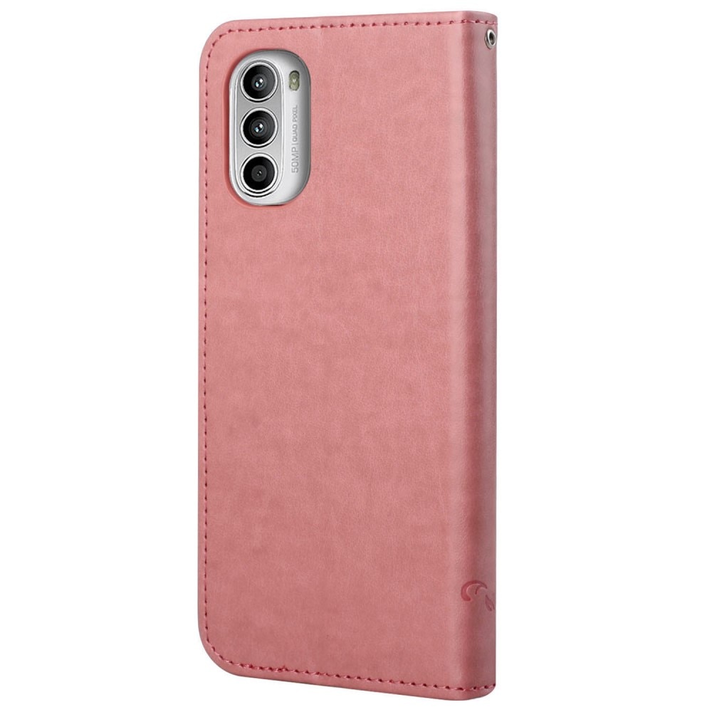 Custodia in pelle a farfalle per Motorola Moto G52, rosa