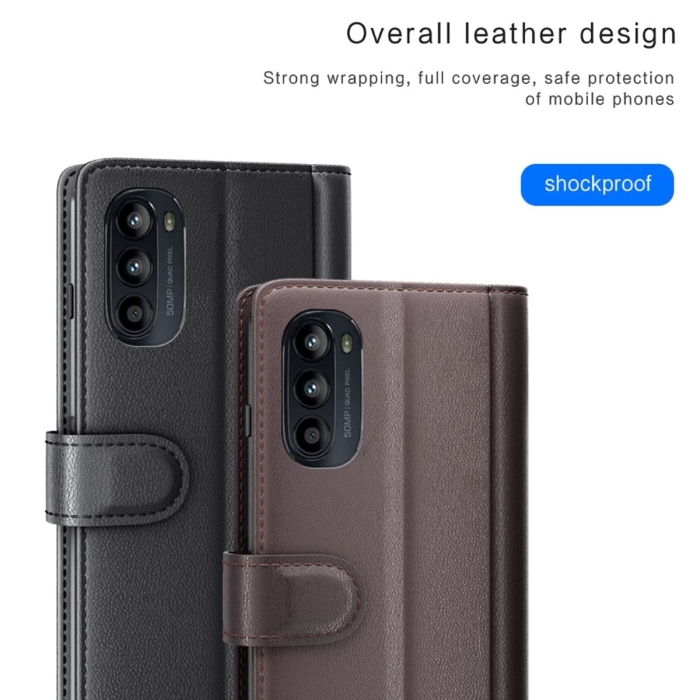 Custodia a portafoglio in vera pelle Motorola Moto G52, nero