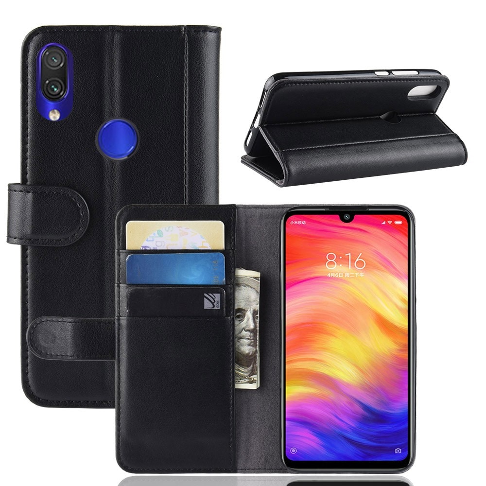 Custodia a portafoglio in vera pelle Xiaomi Redmi Note 7 nero