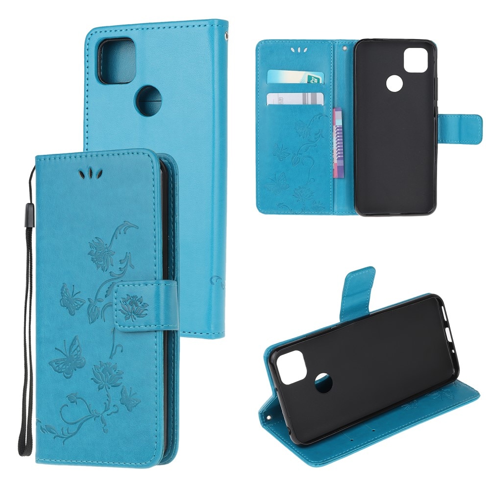 Custodia in pelle a farfalle per Xiaomi Redmi 9C, blu